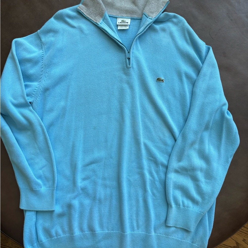 Vintage Lacoste Sweater 1/4 Zip Pullover 100% Cotton Blue Men's 3XL
